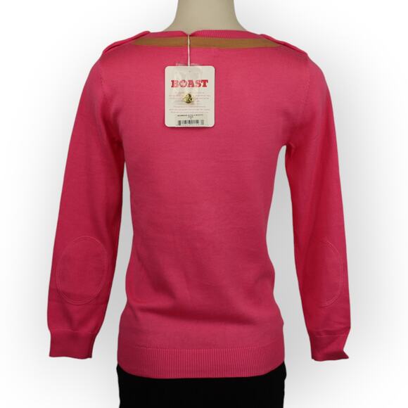 BOAST Women (S) Sweater 3/4-Sleeve BoatNeck Cotton LeafLogo Buttons Patchwork - Picture 4 of 13